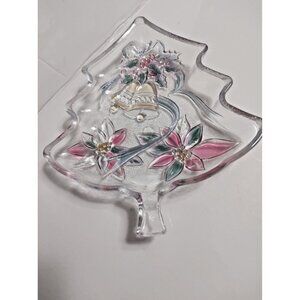 Vintage Mikasa Candy Dish Tree Shaped Poinsettia And Bells 7 1/2" x 6 3/4"